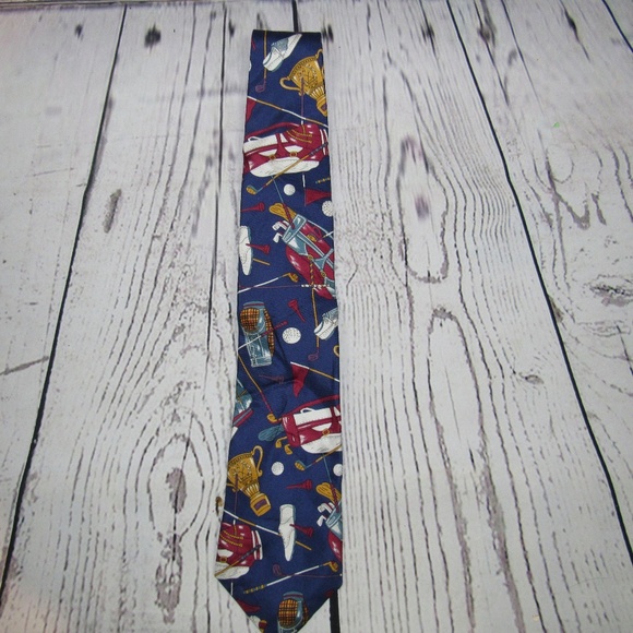VINTAGE Hathaway novelty silk golf motif print tie - Picture 1 of 4